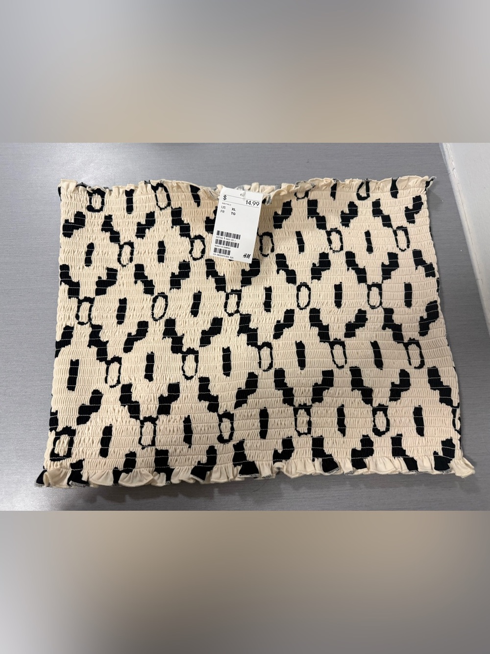 H&M Black & Cream Patterned Bandeau Top XL